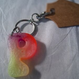 Resin Letter 'P' Keychain in Gradient Pink-Green